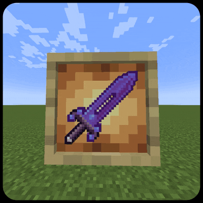 Amethyst Sword An animated image of an amethyst sword displayed within an item frame.
