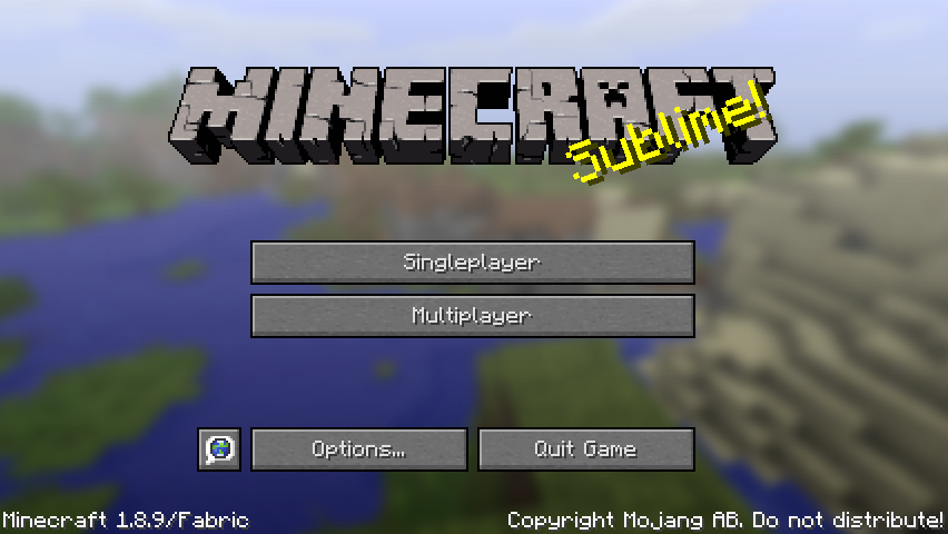 Minecraft's title screen, with no realms button and mod menu button.