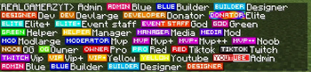 A preview of all the ranks typed in the Minecraft chat.