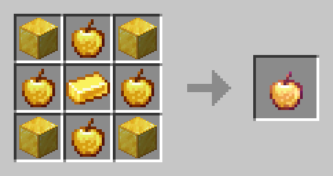 For the crafting process, you will need:

4 Gold Blocks
4 Gold apples
1 Gold bar

And you will get an enchanted Notch apple