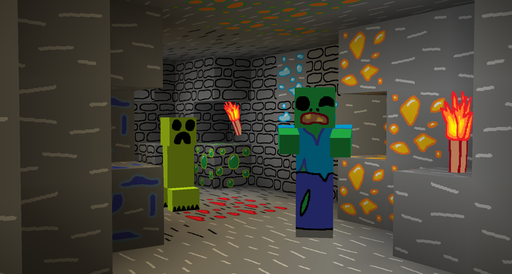 A creeper, zombie, and more ores