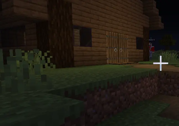 The Mimicer entity stalking the player at night near a wooden ho