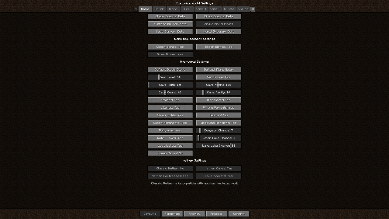 World Customization Settings