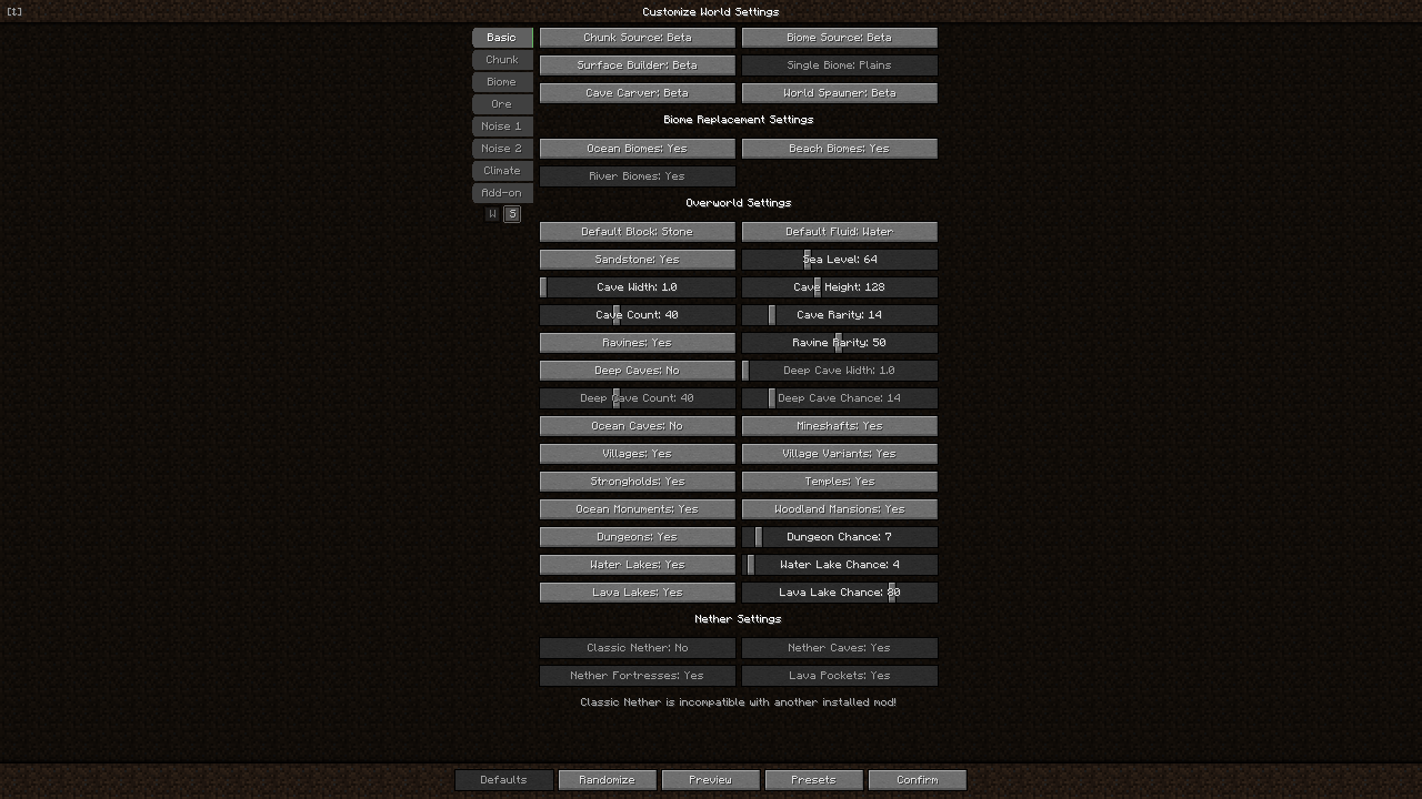 World Customization Settings
