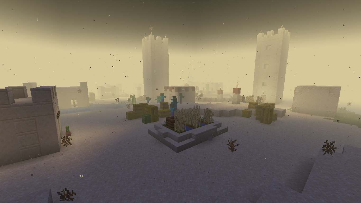 Sandstormed village overun by zombies.