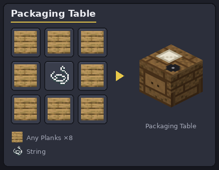 Packaging Table recipe