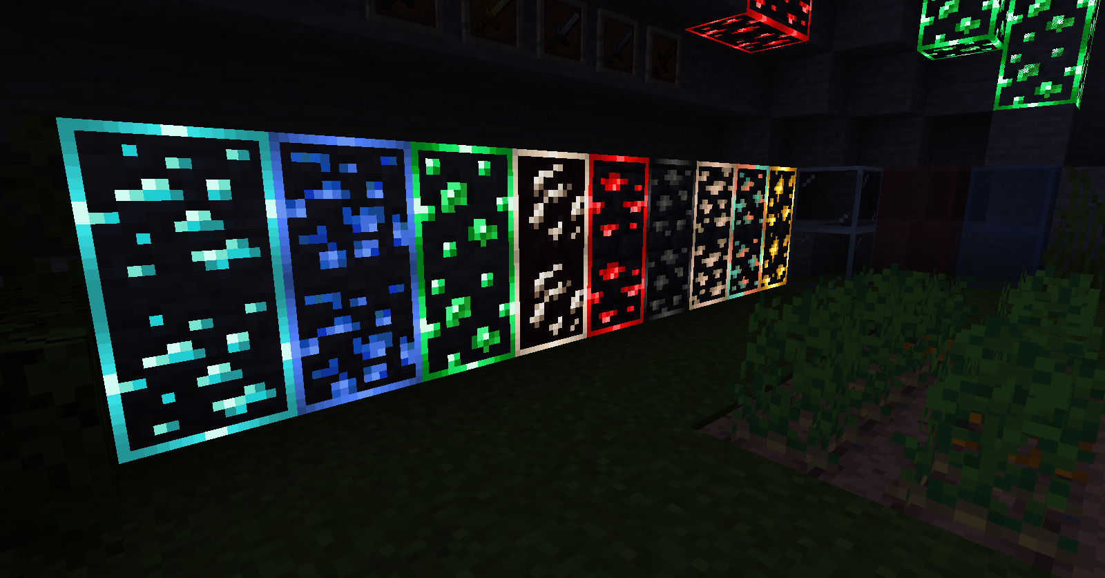 Every ore is glowing and connected!