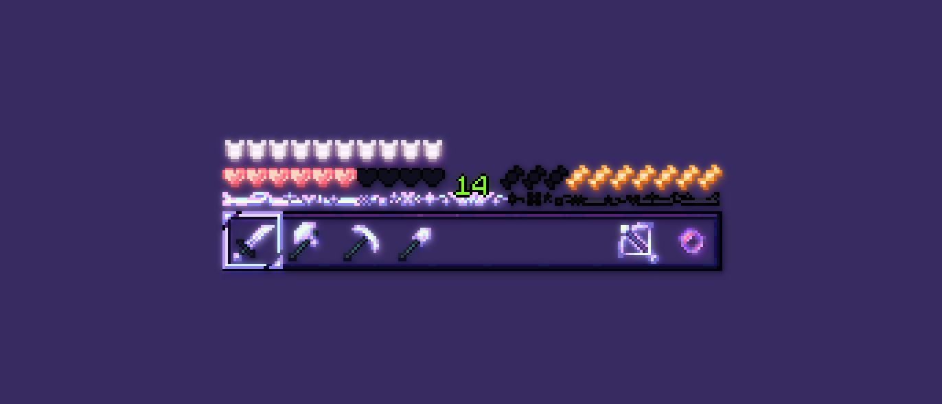 A minecraft hotbar on a purple background.