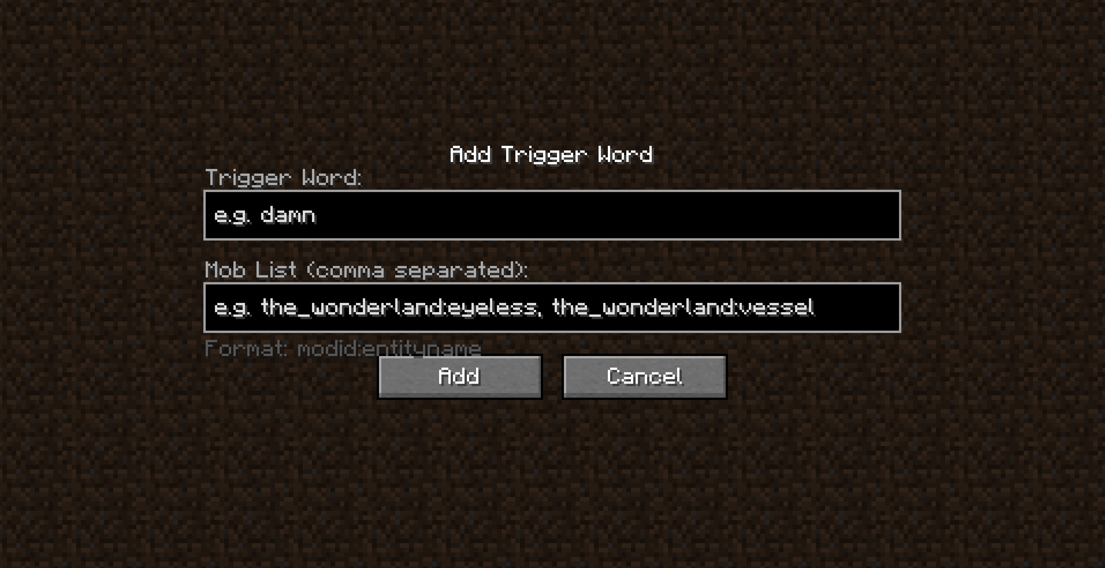 Config Screen Add Trigger Word