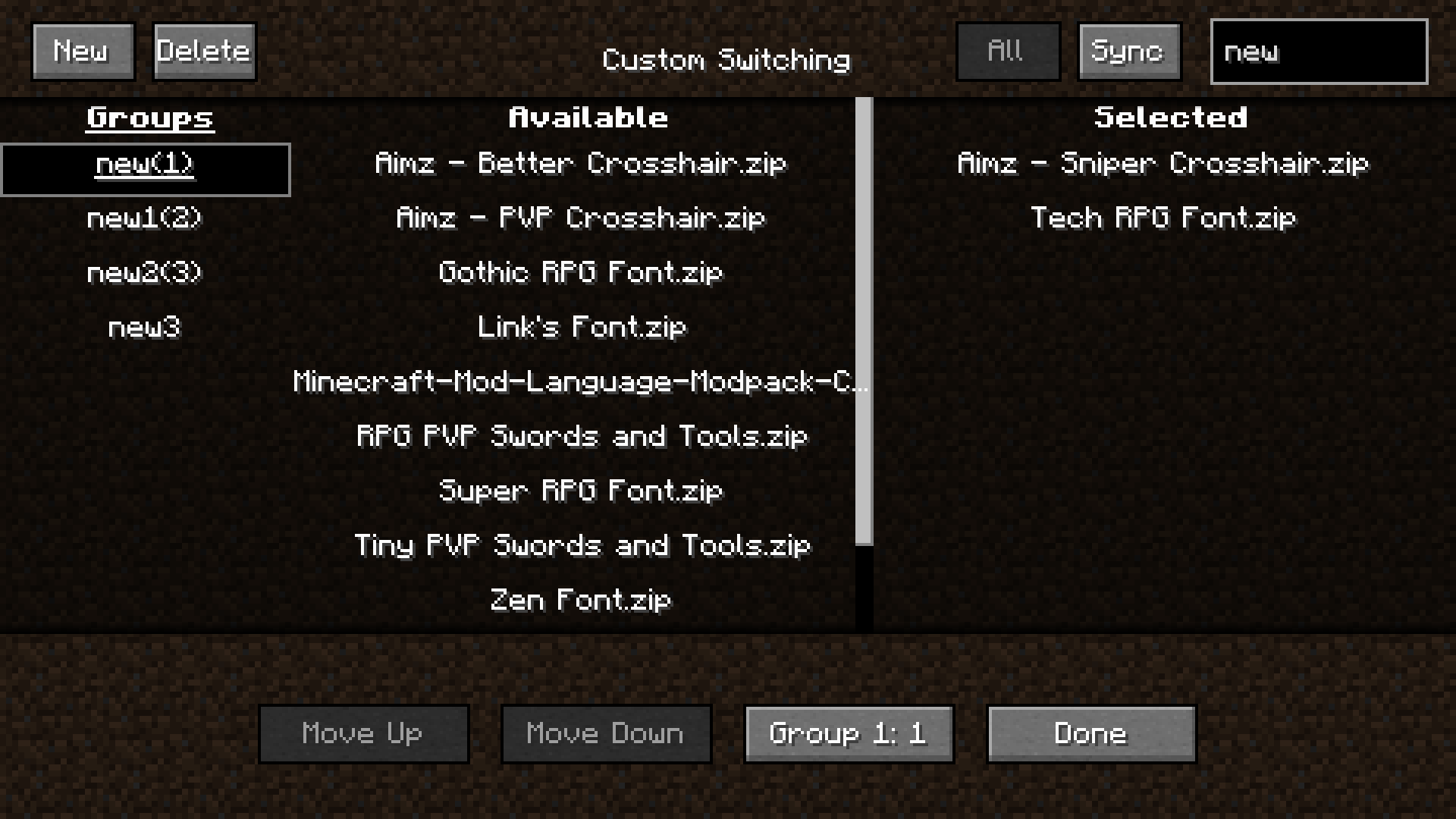 Custom Resource Pack Switching Screen