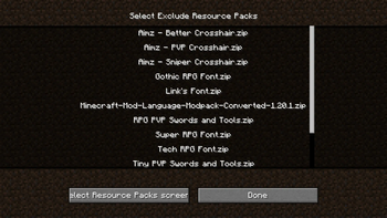 Select Exclude Resource Packs Screen