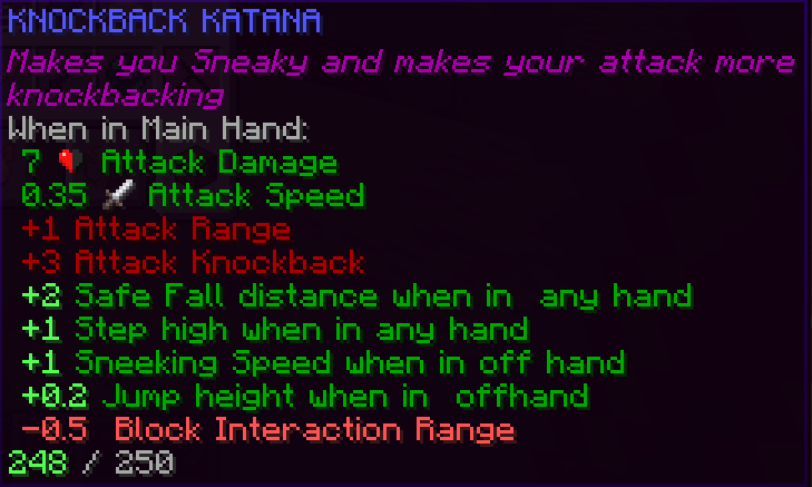 KnockBack Katana Stats