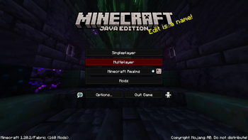 Main menu with the mouse hovering the Multiplayer button