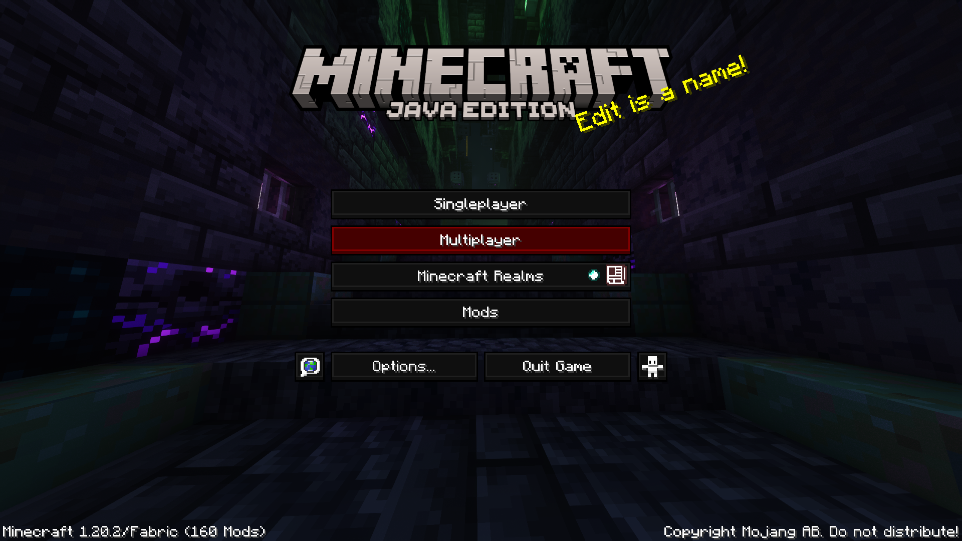 Main menu with the mouse hovering the Multiplayer button