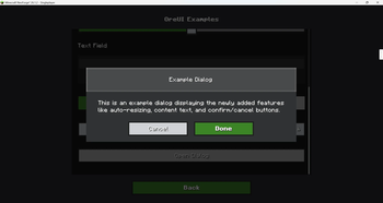 Dialog and example screen