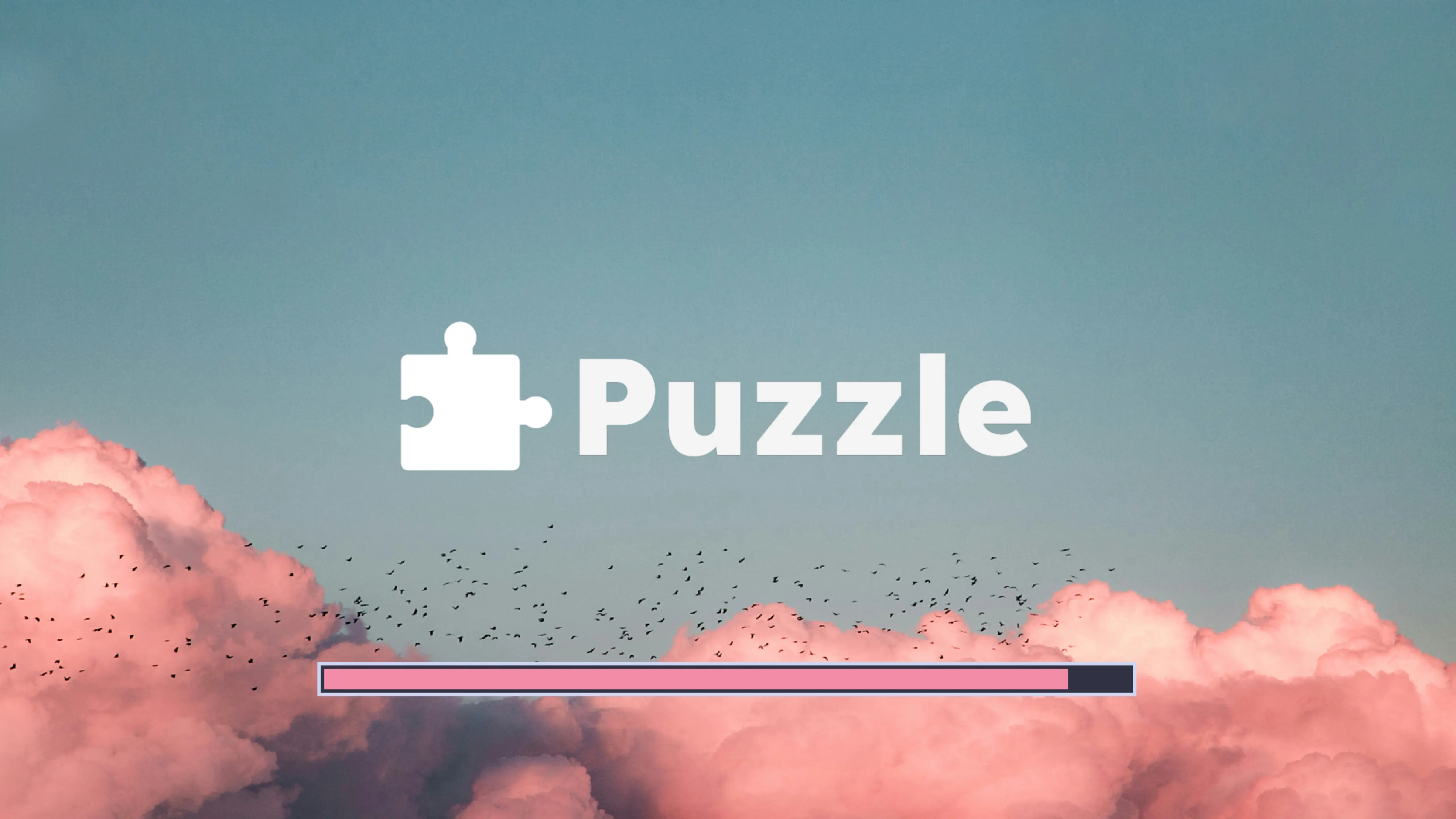 A customized splash screen featuring the puzzle logo in front of an image of a sunset