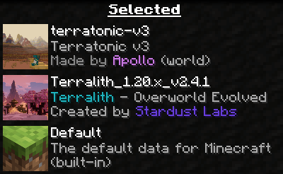 In order from top to bottom: Terratonic, Terralith, Default