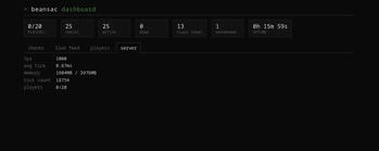 The "server" page in BeansAC 1.0.1