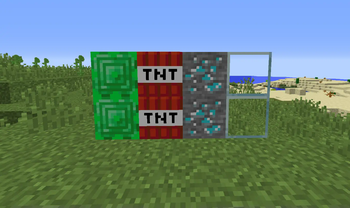 emerald, TNT, diamond ore, glass