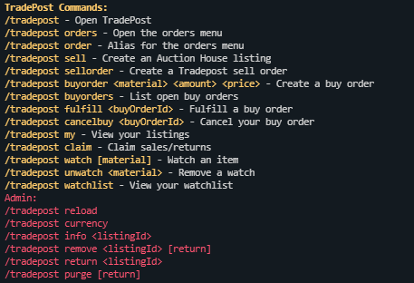 admin help commands.