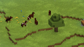 Grassy field with horses
