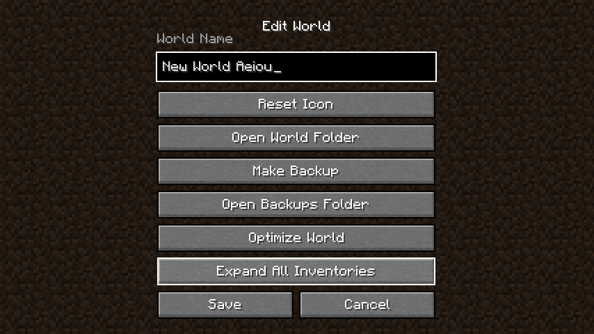 The "Expand All Inventories" button on the Edit World screen