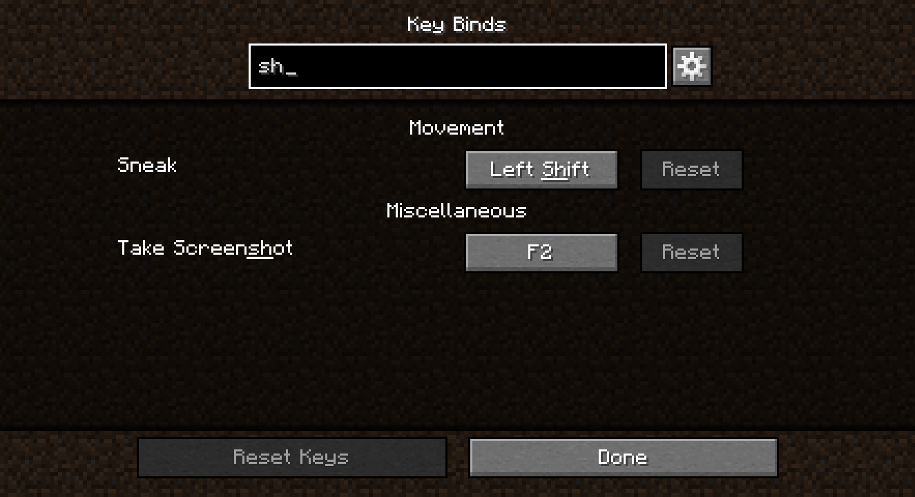 Key Binds Screen