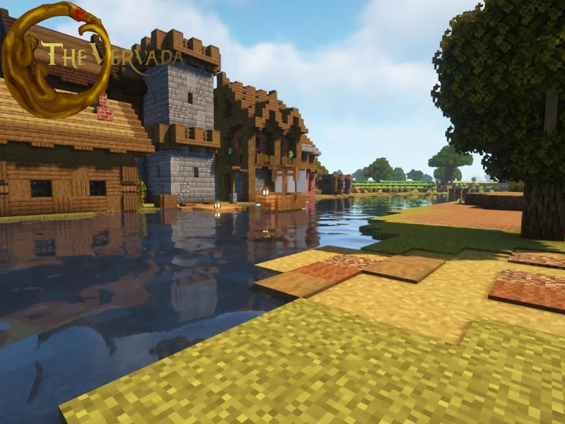 A village next to a river, built by yours truly.