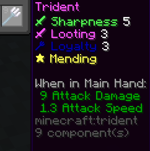 Trident with sharpness and looting in survival.