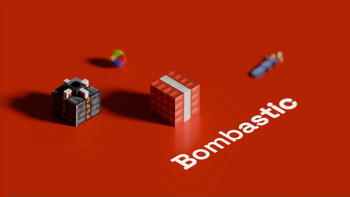 Various features of Bombastic on a red surface.