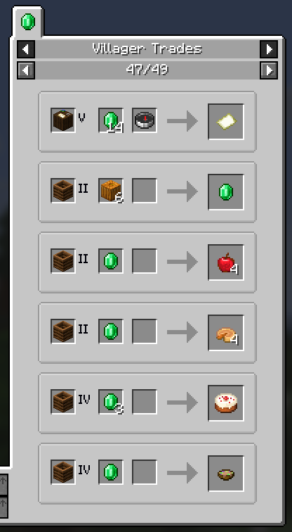 Villager Trades screen in the game
