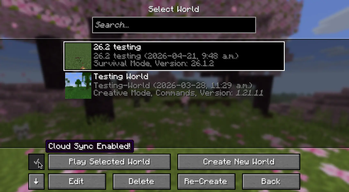 Buttons on the world selection screen
