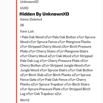 Items Deleted By Player Log