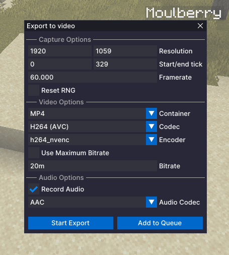 Export Options