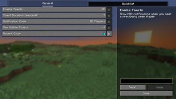 Settings menu (via modmenu)