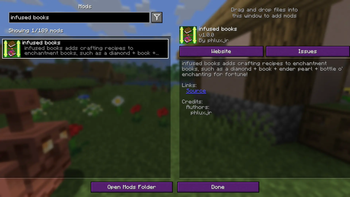 a screenshot of infused books in the mod menu.