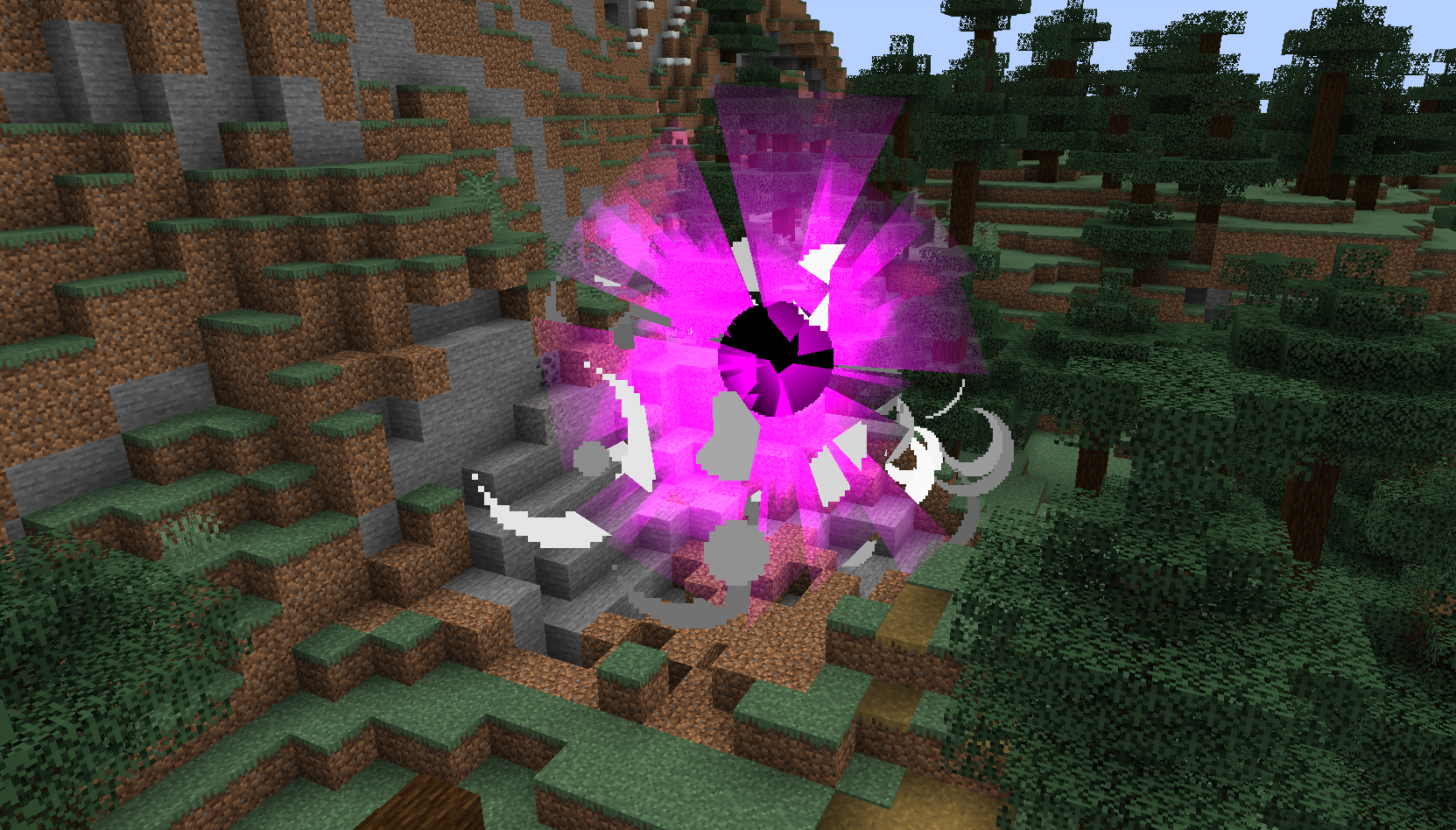 Blackhole becoming unstable and causing explosions around it dealing damage to blocks and mobs. (requires this feature to be turned on)
