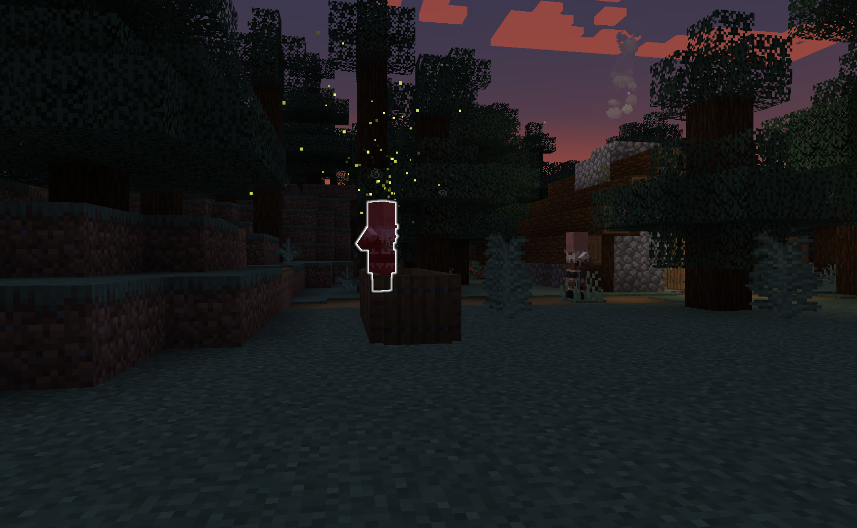 Firefly Swarm giving glowing to a poor villager