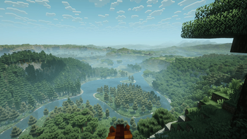 A river going through a forest