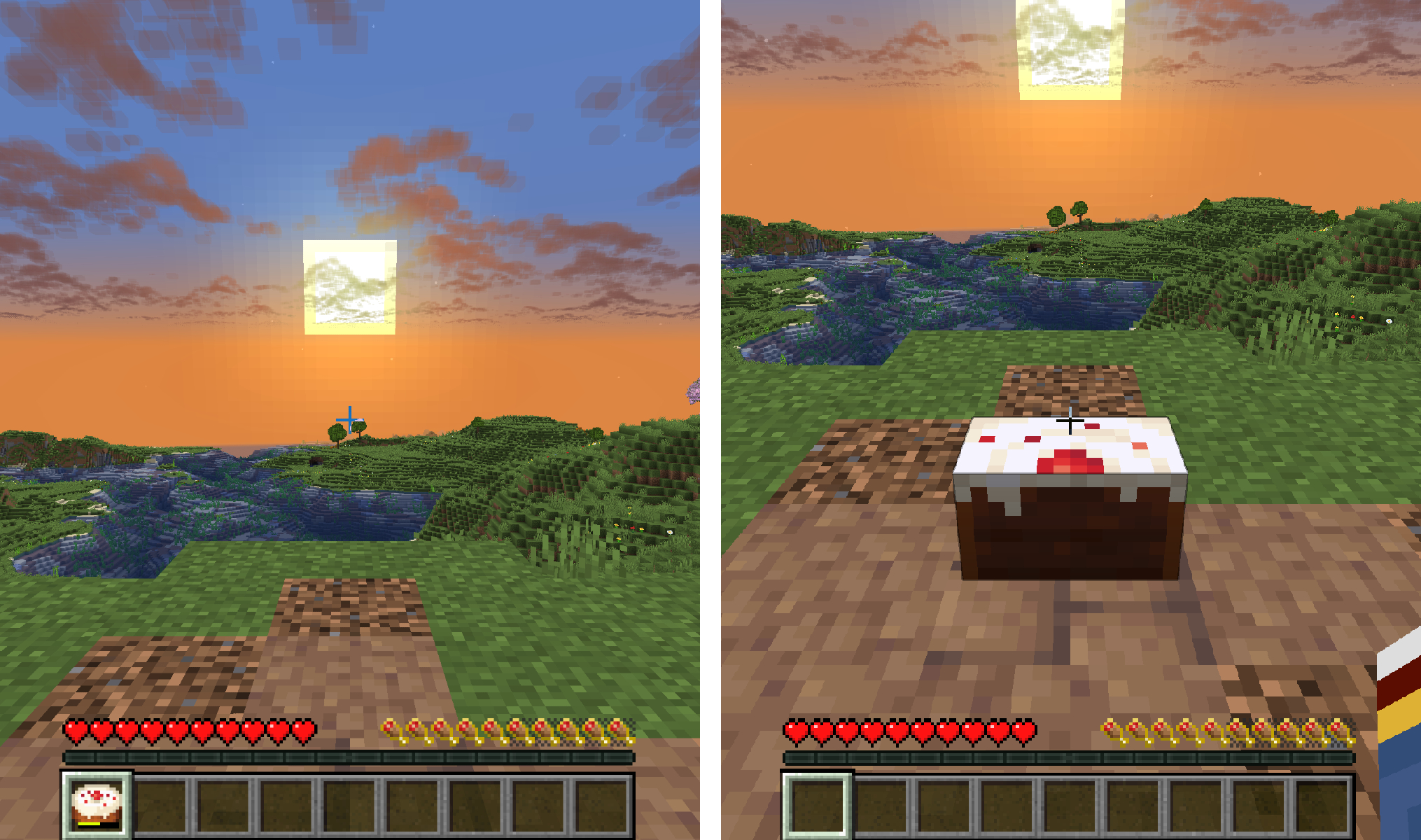 Showcasing that item bites are preserved when placing the cake as a block.