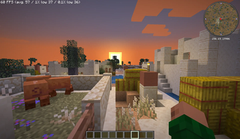 A desert village at sunset