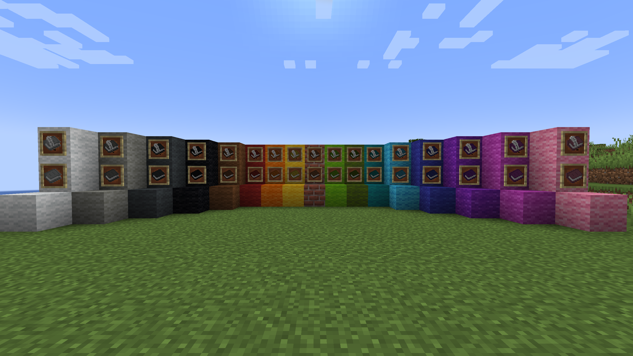Books dyed per each color. Center block (brick) is the default item.