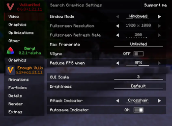 Vulkan Settings Menu