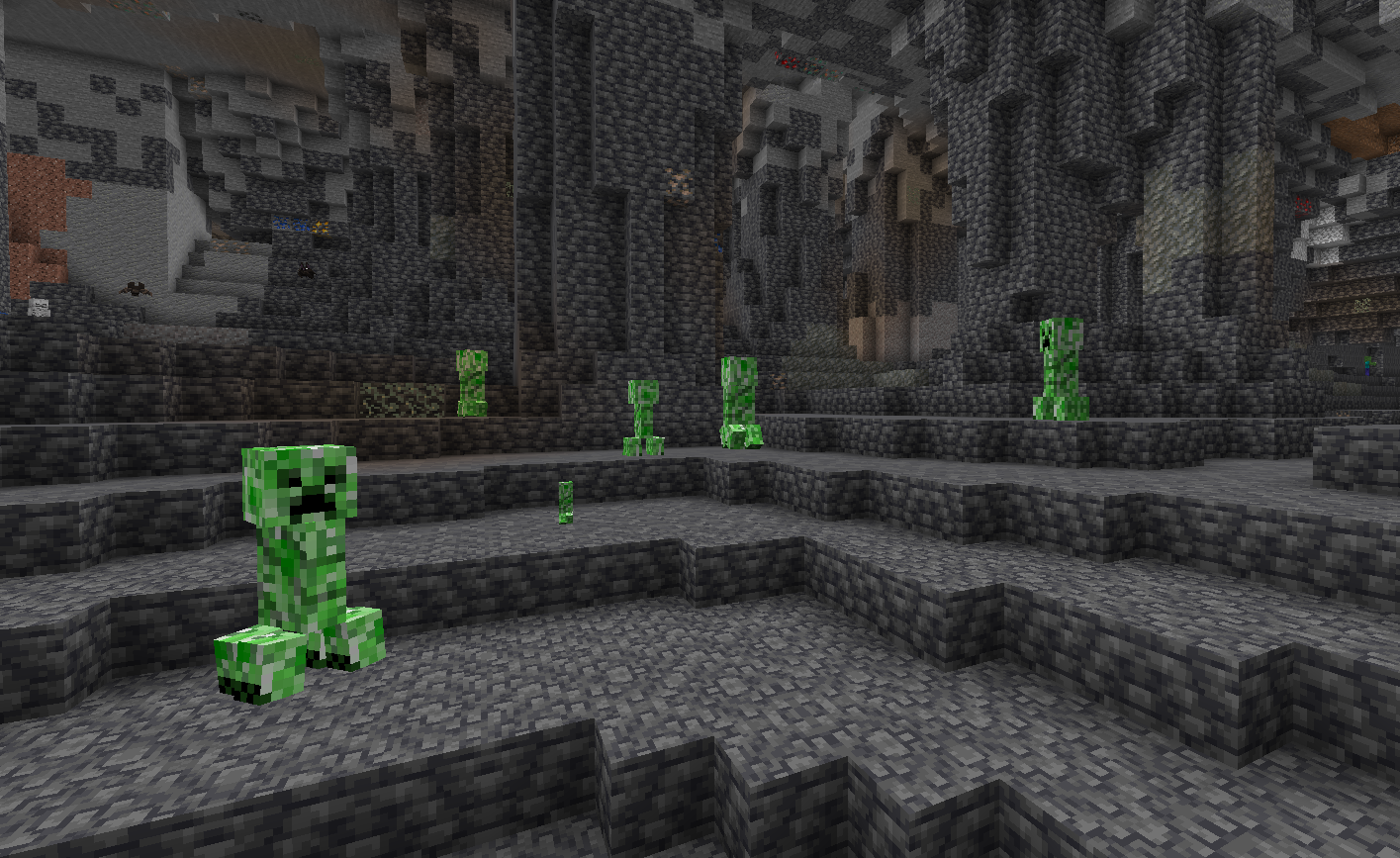 Creepers naturally spawning in a cave