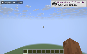 HUD with distance and arrow pointing to spawn (looking southeast)