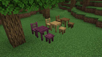 Tables, chairs and stools