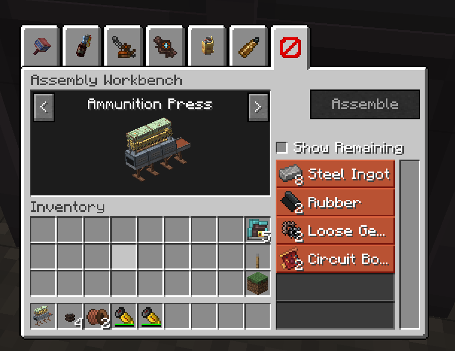 Crafting Recipe for Ammunition Press