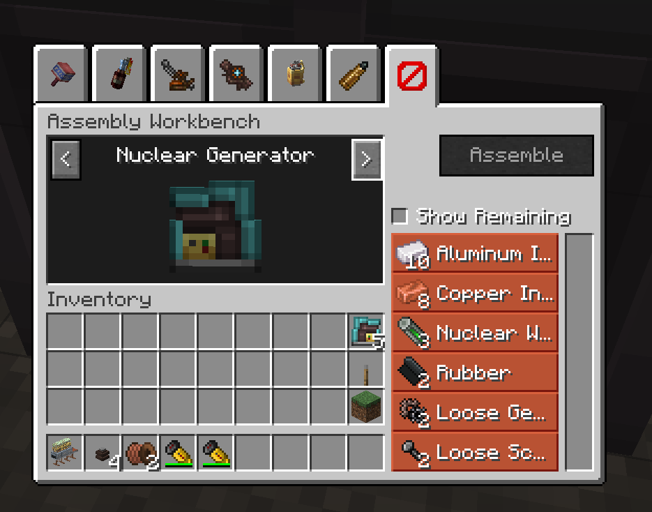 Crafting Recipe for Nuclear Generator