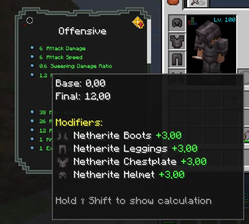 Attribute Panel with Equipment Bonus