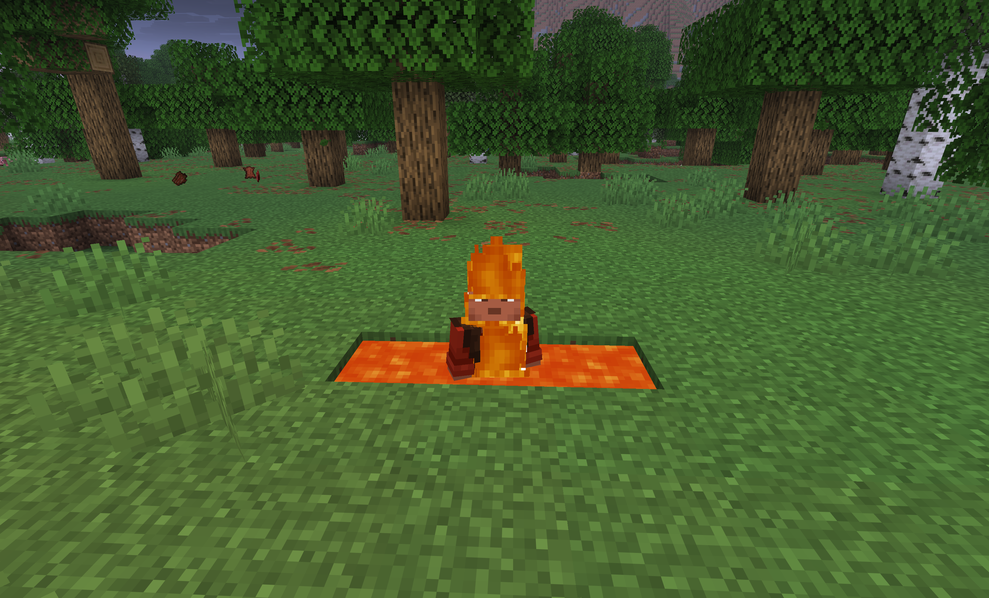 A Solace player standing in a lava pool, burning and completely fine